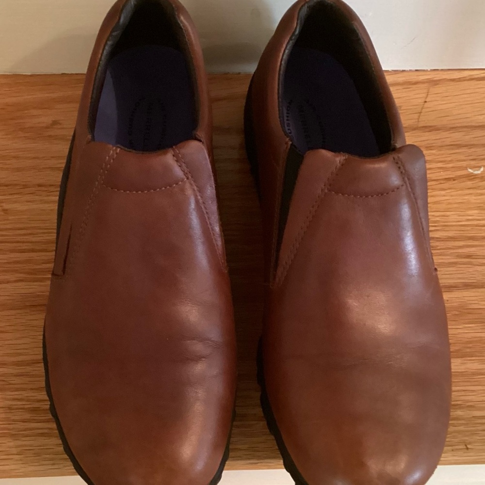 Merrell Brown Leather Slip-On Loafers with Elastic Goring